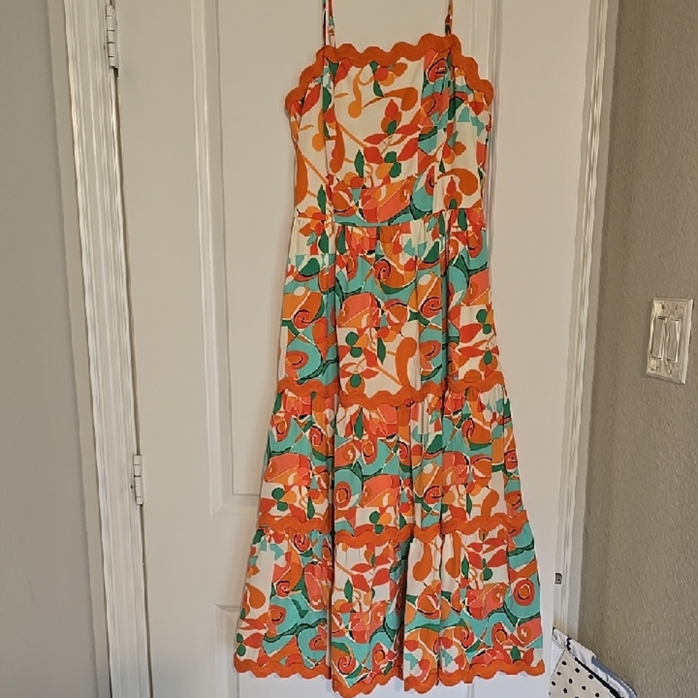 She + Sky Orange and Green Midi Dress